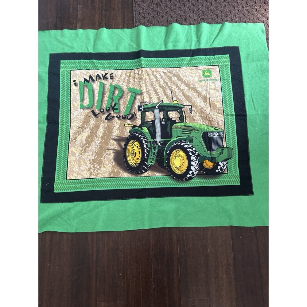 Handmade John Deere Fleece Baby Crib Blanket Green 43"x52" Dirt Look Good